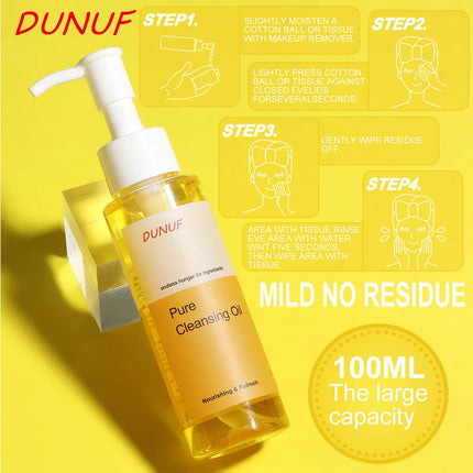 DUNUF 100ML Cleansing Oil Plant Extract Deep Cleans Facial Pores Moisturizing Reduces Blackheads Face Skin Care Makeup Remover