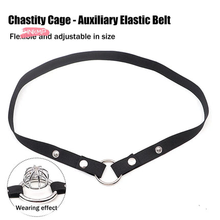 Adjustable Anti-Off Male Chastity Cage Device with Auxiliary Belt And Three-Way Widen Elastic Band Rope Sexy Underwear for Men