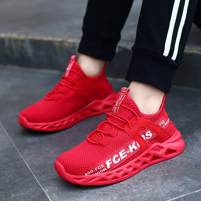 Red Children's Shoes Sports Running Sneakers Breathable Lightweight Soft Non-slip Mesh Comfortable Walking For Boys Girls Kids