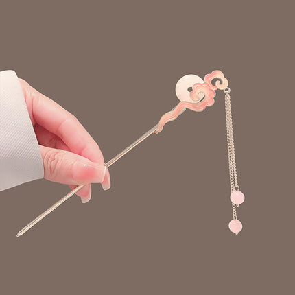 Classic Hair Stick Imitation Jade Hairpin Chinese Hanfu Hair Accessories For Women Long Tassel Hair Bun Jewelry Vintage Tiaras