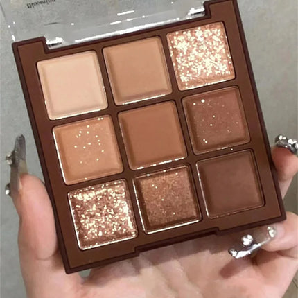 9 Colors Chocolate Eye Shadow Palette Pearly Matte Earth Color Eyeshadow Pallete Shiny Sequins Eye Pigments Lasting Makeup