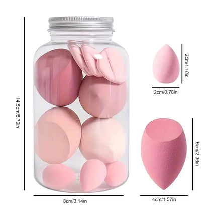 14Pcs Hybrid Makeup Sponge & Powder Puff Set - Hydrophilic Latex-Free Foundation & Loose Powder | Vegan Oil-Free Beauty Tools