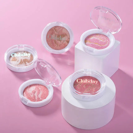 Clubday 3 Color Marbled Highlighter Blush Shimmery Glow Duo Multiple Shades Face Highlighting Blush Makeup Cosmetics