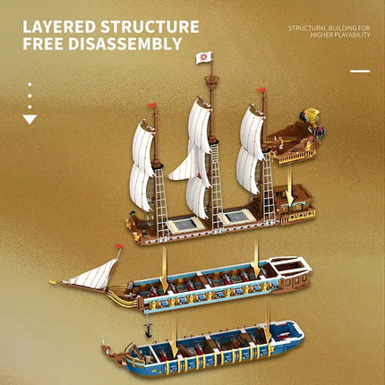 2830PCS Royal Sunshine Sailing Ship Building Blocks Sun Pirate Boat Assembly Model Bricks Education Toys For Kids Holiday Gifts