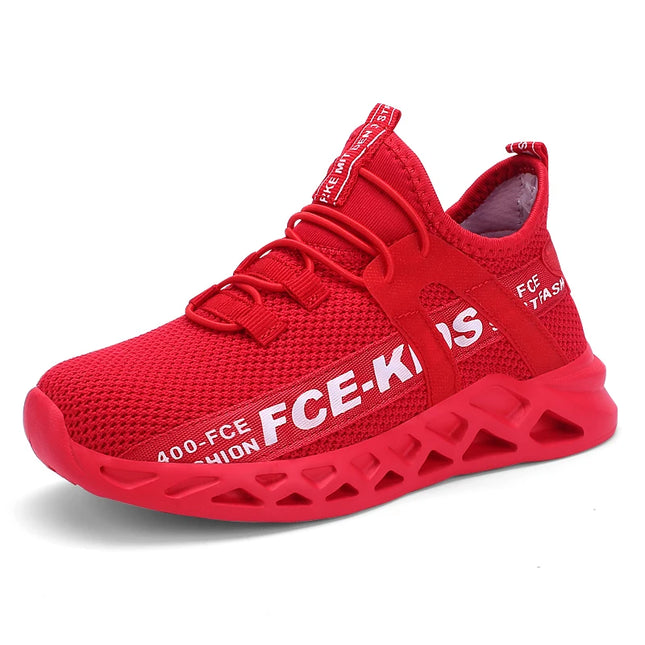 Red Children's Shoes Sports Running Sneakers Breathable Lightweight Soft Non-slip Mesh Comfortable Walking For Boys Girls Kids