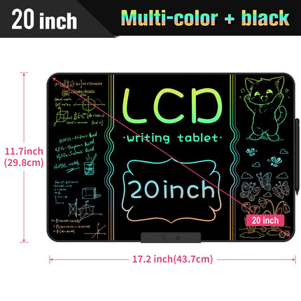 20-Inch Rechargeable LCD Writing Tablet, Multi-Color Erasable Graffiti Drawing Board for Learning & Education