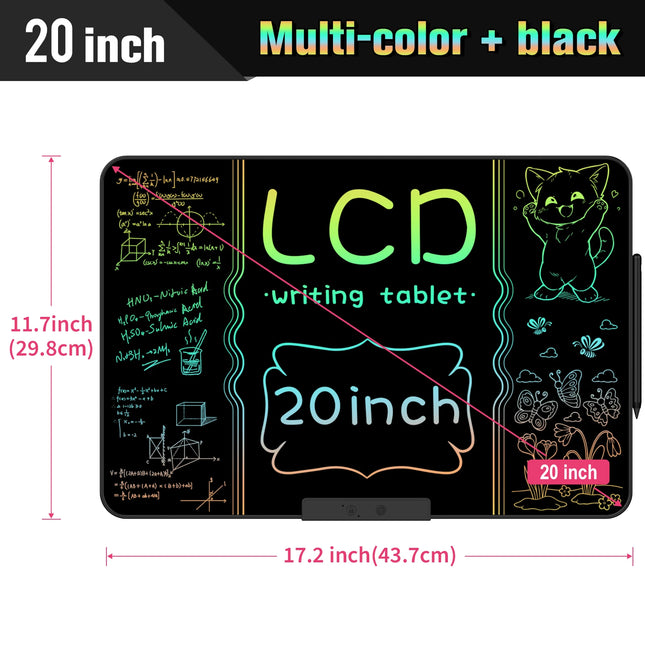 20-Inch Rechargeable LCD Writing Tablet, Multi-Color Erasable Graffiti Drawing Board for Learning & Education
