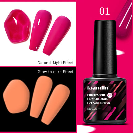 Faandin 7ml 1 Bottle, Trendy, Colorful, Luminous Gel Nail Polish, a Must-Have Item for Proms, Nightclubs, and Parties, a Halloween Essential, Durable, Strong, Not Easy to Fade, Easy to Apply, Removable Fluorescent Nail Polish