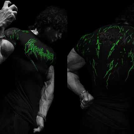 Men's Compression Sports Shirt Tee Gothic Lightning Print GYM Fitness Top Summer Quick Dry Breathable Bodybuilding T-shirt
