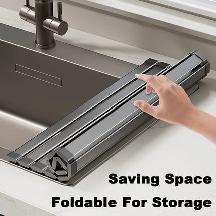 Foldable Heavy Duty Roll-Up Dish Drainer - Space Saving Adjustable Height Heat Resistant and Detachable Sink Storage Rack Withr