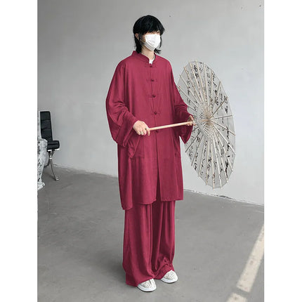 New Chinese Style Men's Shirt and Pants Set Retro Spring Autumn Youth Chinese Style Clothing Polyester Fiber Machine Washable