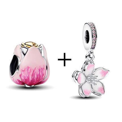 New Fire Horse Tulip Butterfly & Bee Splittable Dangle Charm Fit Original Bracelets DIY Womens Jewelry Valentine's Day Gifts
