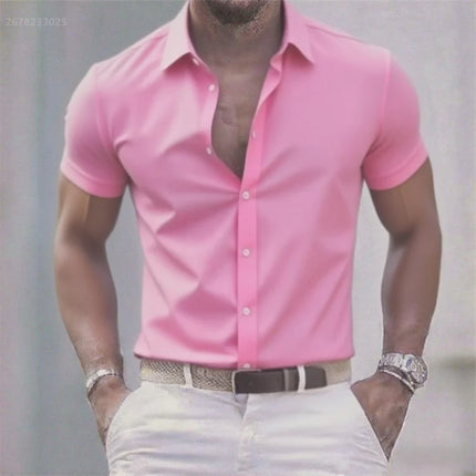 Solid color men's casual shirt, fashionable casual short sleeve stretch fabric, business formal shirt, comfortable fabric