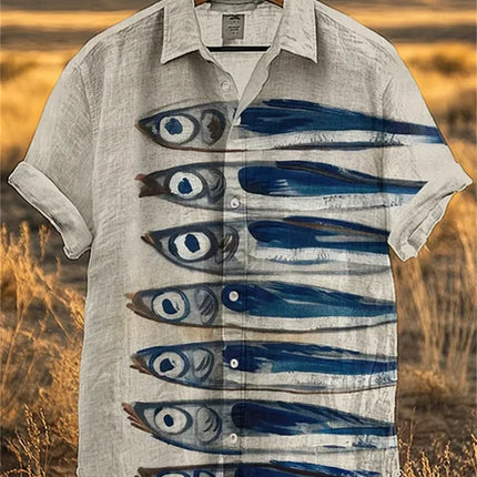 Men's short-sleeved shirt, stylish fighter jet print, breathable casual top, trendy retro pattern, personalized Hawaiian shirt.