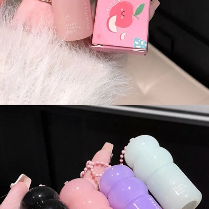 Crystal Strawberry Lip Balm Moisturizing Hydrating Lips Mask Stick Reduce Lip Lines Key Chain for Lip Care Change Color Lipstick
