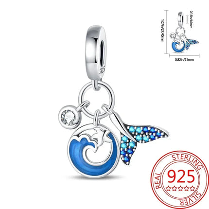 925 Sterling Silver Blue Ocean Series Beaded Charms  Pendant Fit for The Brand's DIY Bracelet Women Jewelry Girlfriend Gifts