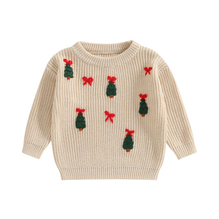 Newborn Baby Girl Boy Knitted Long Sleeve Autumn Winter Christmas Sweater Tree Embroidery Pullover Casual Tops Kids Clothes