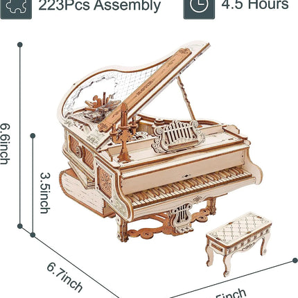 ROKR Magic Piano - 3D Wooden Puzzle, 233-piece Mechanical Music Box, Automatically Playable, DIY Model, Adult Home Decor Gift