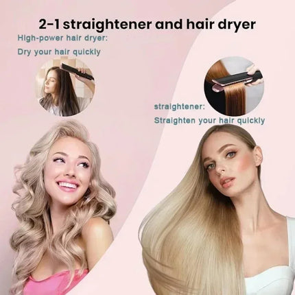 Hair Straightener and Dryer Combo 2-in-1- Negative Ion Heating Flat Iron for Quick Long - Lasting Hair Styling at Home salon