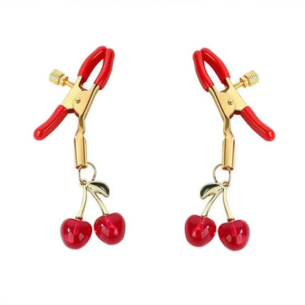 Amour NookCute Cherry Pendant Nipple Clamps 1 Pairs Adjustable Soft Silicone Tip Gold Plated Perfect For Couple Intimate Fun