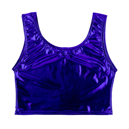 Womens Fashion Shiny Metallic Tank Crop Top Shiny Metallic Vest Tops Bustier Blouse Shirt Camis Rave Party Clubwear Costume