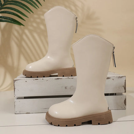 Children Knee Length Boots New 2025 Autumn Student Girls Princess Boots Kids Zipper Comfortable Non Slip Solid Color Long Boots