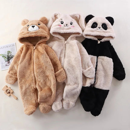 2025 Autumn Winter Baby Romper Cartoon Fluffy Panda Rabbit Bear Jumpsuit  Boys Girls Soft Warm Cotton Outwear Clothes
