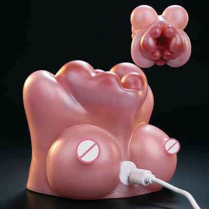 GEEBA 3D Realistic Male Masturbator with Breast Design Soft Silicone Pocket Pussy Stroker USB Rechargeable Vibration Men Sex Toy