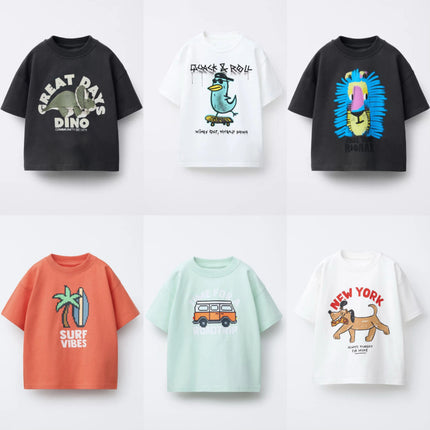 Round Neck T-shirt For Boys And Girls Cute Short Sleeve Tops Loose Casual Clothing Kids Summer Clothes Thin Pure Cotton Tees