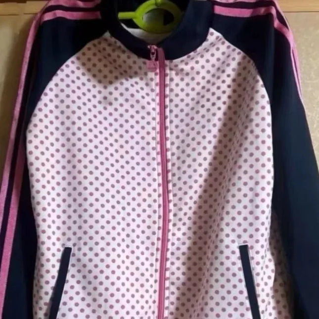 American Subculture Polka Dot Print Hoodie Vintage Harajuku Patchwork Sports Coat Women's Sweet Loose Casual Zipper Jacket Tops
