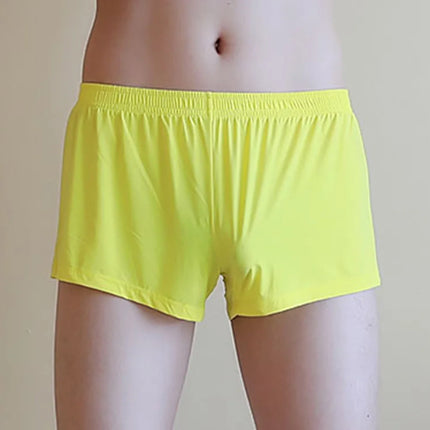 Men Ice Silk Boxer Briefs Trunks Sexy Sheer Breathable Seamless Shorts Underwear Solid Smooth Men's Home Shorts