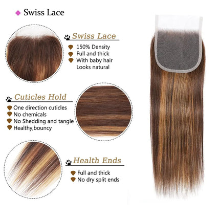P4/27# Highlight 360 Lace Frontal Only Straight Ombre Honey Blonde 2x6 4x4 5x5 13x4 Lace Closure P4/27# Human Hair Extensions