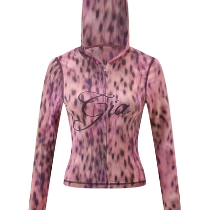 Gia Slim-Fit Letter Print Topstitching Design Hooded Zip-Up Jacket and Pants Set