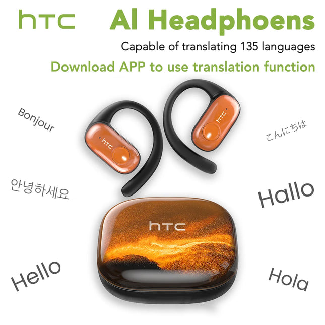 HTC NE10 Bluetooth Earphone Luminous Quicksand Headphones Sport Wireless Headphones Comfort HD Bass AI Translator Earbuds