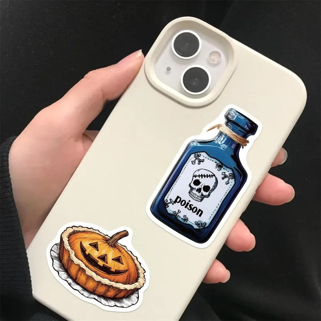 50PCS Potion Stickers Magic Skull Bat Potion Sticker for Halloween Magic Medicine Bottle Stickers Waterproof for Water Bottles