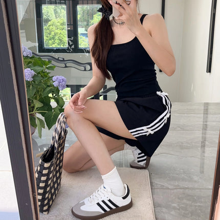 Women's Vest with Built-in Bra Pad Elastic Ribbed Square Collar Csole Tank Top ort Length  Color Versatile Summer F...