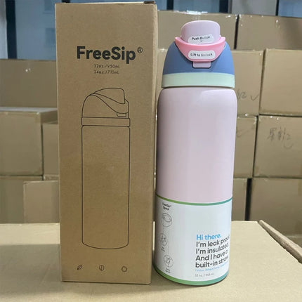 New Iced Bottle Water Bottle Stainless Steel Thermos Cup Cold Straw Iced Coffee Mug Sports Kidsren's Water Cup 24Oz