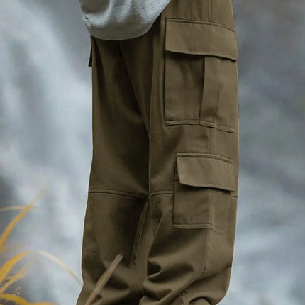 Men Straight Leg Cargo Pants Spliced Design Multi Pockets Functional Loose Long Trousers Outdoor Casual Streetwear Bottoms