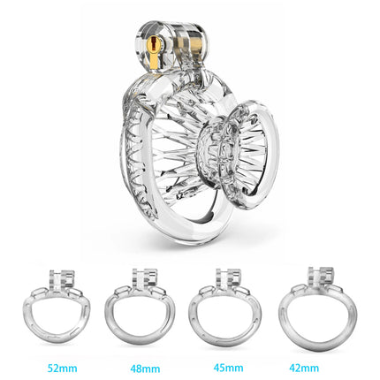 ABS Negative Chastity Cage for Men Cock Lock Lightweight Sissy Mini Male Chastity Lock with 4 Size Penis Rings Adults Toys