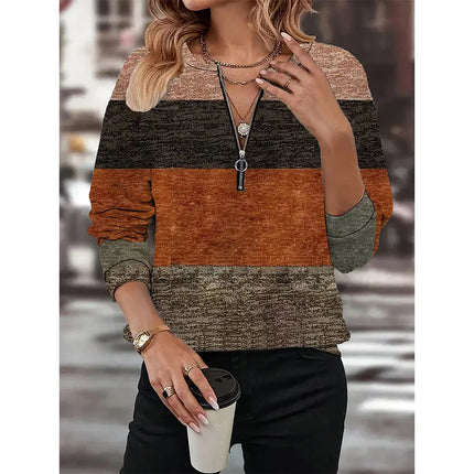 Spring Europe and America Independent Website Round-neck Casual Polo Shirt Geometric Print Top