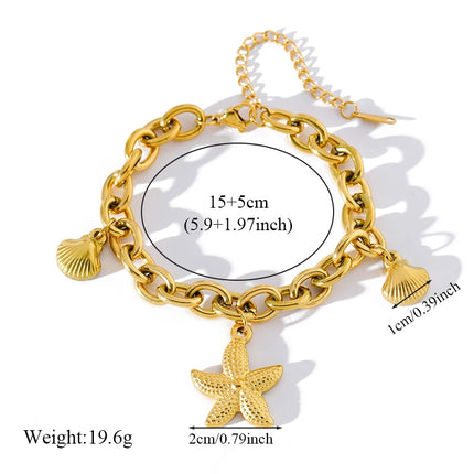 EILIECK 316L Stainless Steel Gold Color Starfish Moon Star Charm Bracelet For Women New Trendy Wrist Chain Jewelry Gift Party