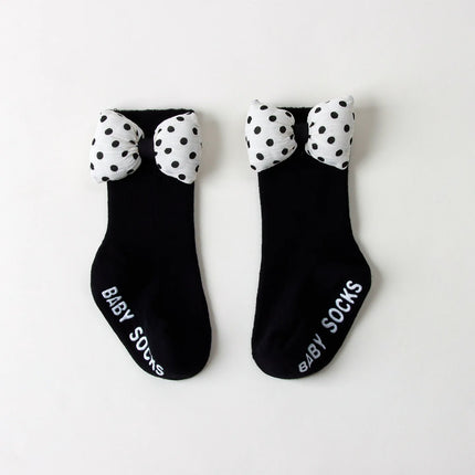 1/4pairs 0-2Y Cute Baby Girls' Cotton Mid-calf Socks Solid Bowknot Non-slip Sockens Toddler Kids Spring & Autumn Newborn Socks