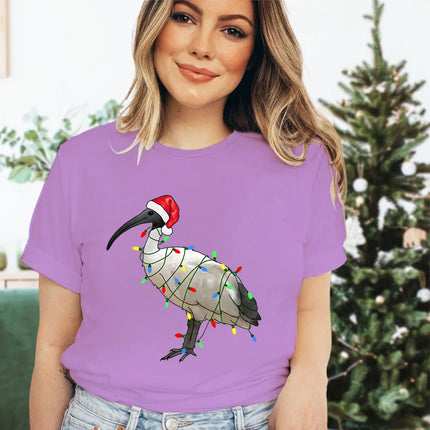 Womens Christmas T-shirt Festive Bin Chicken Graphic Print Tees Trendy Christmas Chicken Printed Women Fashion Casual T-shirts