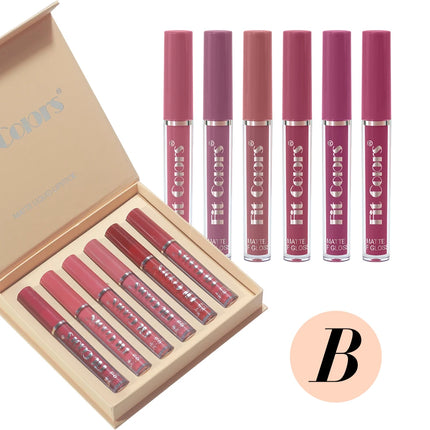 Six-piece lip gloss set, waterproof, anti-fading, easy to apply, velvet matte lip gloss