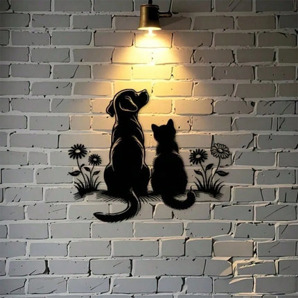 Minimalist Iron Wall Art Black Dog Cat Silhouette Dandelion Decor Indoor Outdoor Home