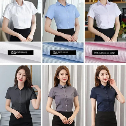 White Women's Shirt Short Sleeve Spring Summer New Work Uniform Formal Long Sleeve Black Blue Professional Clothing Female Blouse