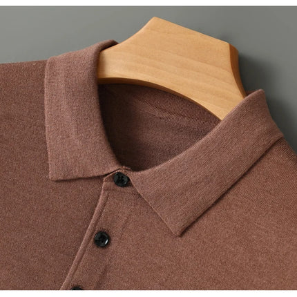 High quality worsted  spun collar wool sweater men's spring and autumn business polo sweater thin long sleeved knitted T-shirt