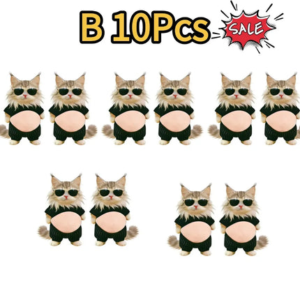2-10Pcs 3D Shiba Inu Cat Belly Sticker - Cute Kitten wearing orange outfit with soft pink background, silicone self-adhesive