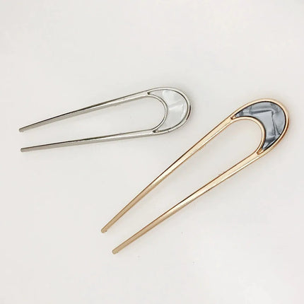 Fashion Luxury Hair Clips Silver Gold Hair Accessories Elegant Enamel Hairpin For Women Metal U Shape Hair Stick Alloy Ornament