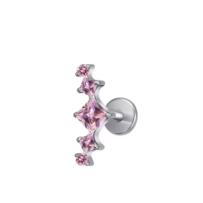 High-Quality F136 Titanium Alloy Pink Zirconia Stud Earring Set Fashionable Cartilage and Lip Piercing Jewelry for Men and Women